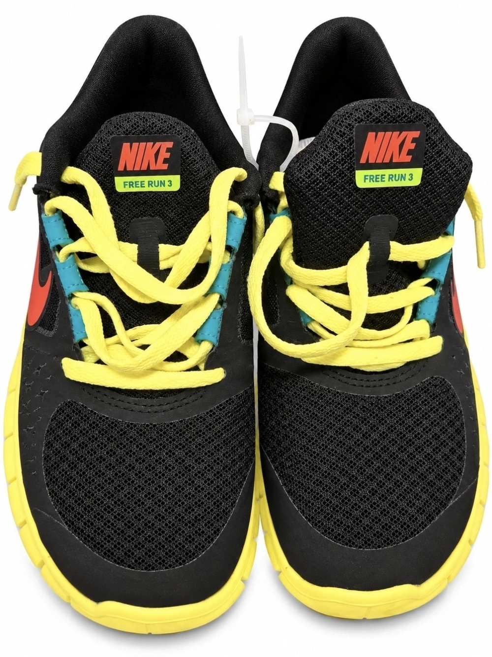 Nike Kids Black Sneakers with Yellow Laces and Red Swoosh